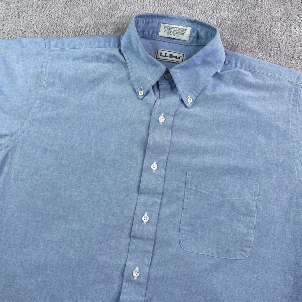 Vintage LL Bean Shirt Mens 16.5 XL Blue Oxford Button Down Short Sleeve OCBD